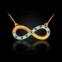 Gold Infinity necklace with diamonds and emeralds