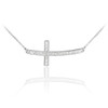 14K White Gold Sideways Diamond Curved Cross Pendant Necklace