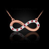 Rose Gold diamond infinity necklace with rubies.