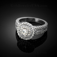 14K white gold double halo setting diamond engagement ring
