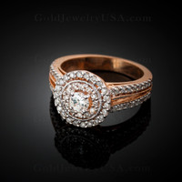 14K Rose Gold Double Halo Diamond Engagement Ring