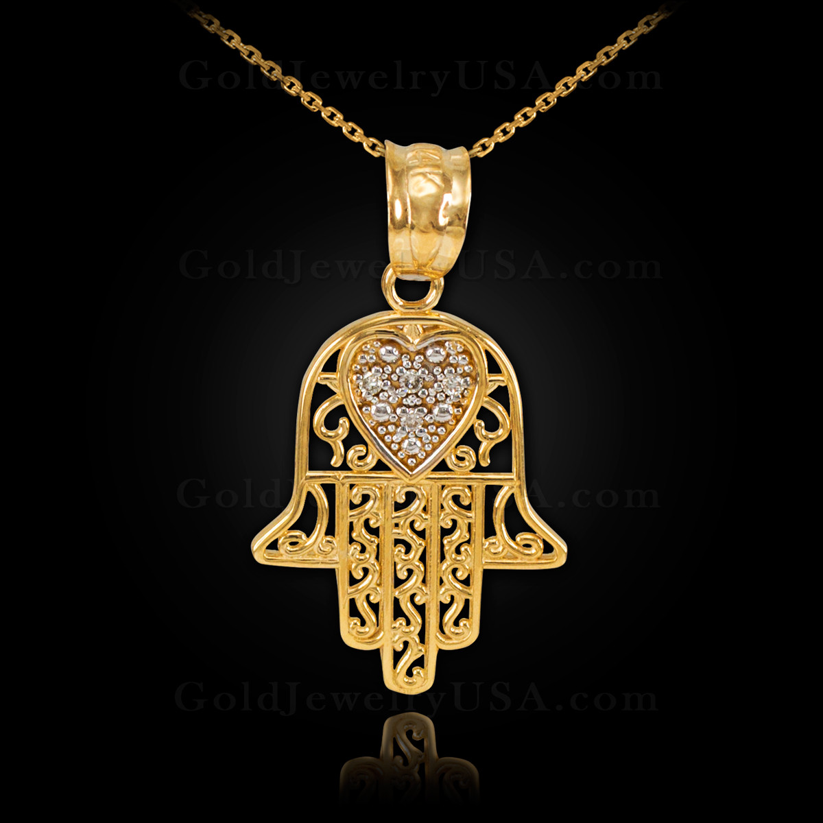 14K Gold Mosaic Hamsa Necklace - KTCollection