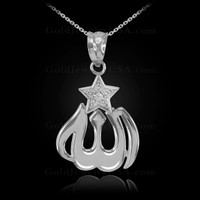 White Gold Diamond Allah Star Pendant Necklace