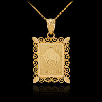Polished Gold Taurus Zodiac Sign Rectangular Pendant Necklace