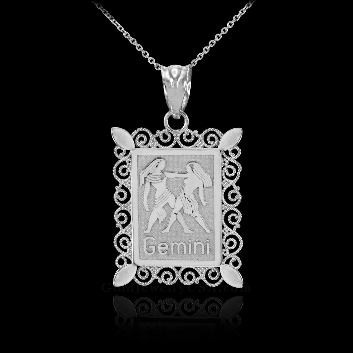 White Gold Gemini Zodiac Sign Filigree 