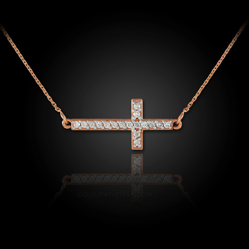 rose gold sideways diamond cross necklace