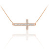 14K Rose Gold Diamond Sideways Cross Necklace
