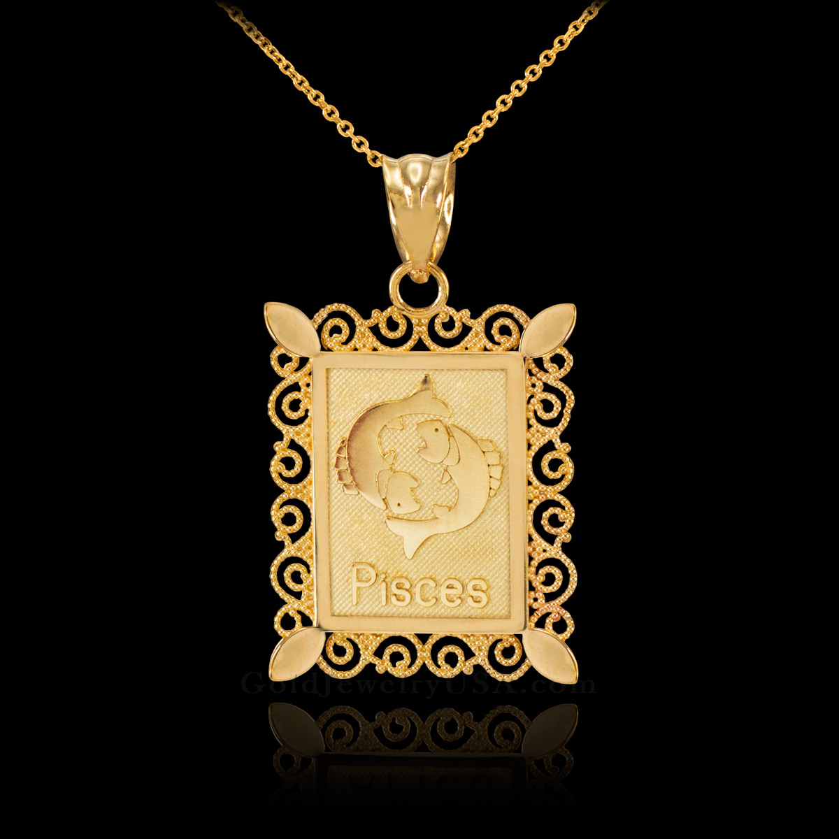 Polished Gold Rectangular Pisces Zodiac 