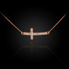 Rose Gold Diamond Sideways Cross Necklace