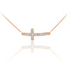 14K Rose Gold Sideways Diamond Cute Curved Cross Necklace