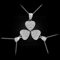 3pc White Gold 'Best Friends' Heart Charm Necklace Set