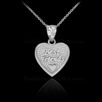 3pc White Gold 'Best Friends' Heart Charm Necklace