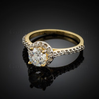 Dainty Gold CZ Engagement Ring with diamonds.
Clear CZ Birthstone (Apr)