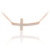 14K Rose Gold Sideways Diamond Curved Cross Pendant Necklace