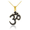14k Gold Om (Ohm) Black Diamond Pendant Necklace