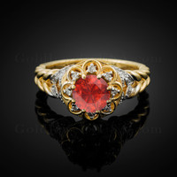 14K Gold Braided Band Garnet Halo Engagement Ring With Diamond Accents