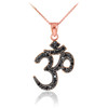 14k Rose Gold Om (Ohm) Black Diamond Pendant Necklace
