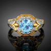 14K two-tone yellow gold genuine Aquamarine solitaire gemstone engagement ring, studded with 20 diamonds.