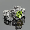 White Gold Claddagh Diamond Engagement Ring with its heart-shaped green Peridot gemstone.