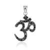 14k White Gold Om (Ohm) Black Diamond Pendant Necklace