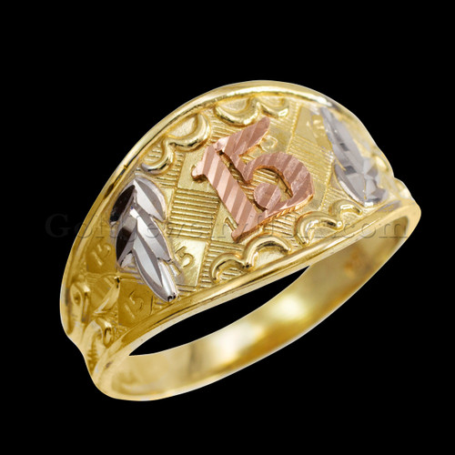2-tone Gold Quinceanera 15-Anos Ring