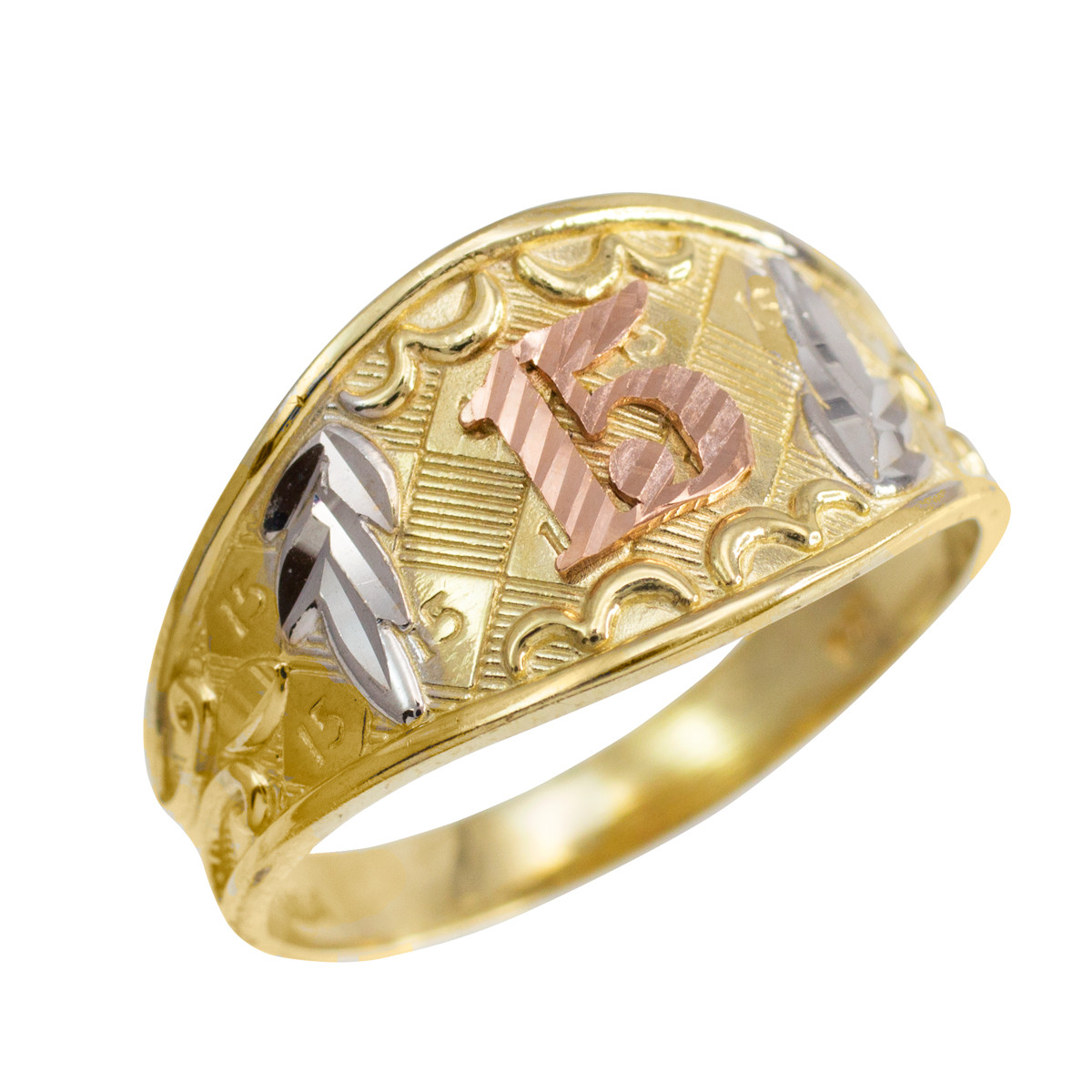 Gold Quinceanera 15-Anos Ring Band