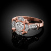Rose Gold Antique Vintage Setting Halo Heart Clear CZ Ring, Art Deco Setting Engagement ring, Gold Clear CZ proposal Ring.