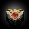 Gold Red Garnet Gemstone Engagement Ring with Diamond Setting.