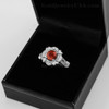 White Gold Red Garnet Gemstone Engagement Ring with Diamond Setting.