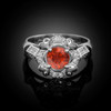 White Gold Red Garnet Gemstone Engagement Ring with Diamond Setting.