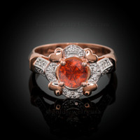 Rose Gold Red Garnet Gemstone Engagement Ring with Diamond Setting.