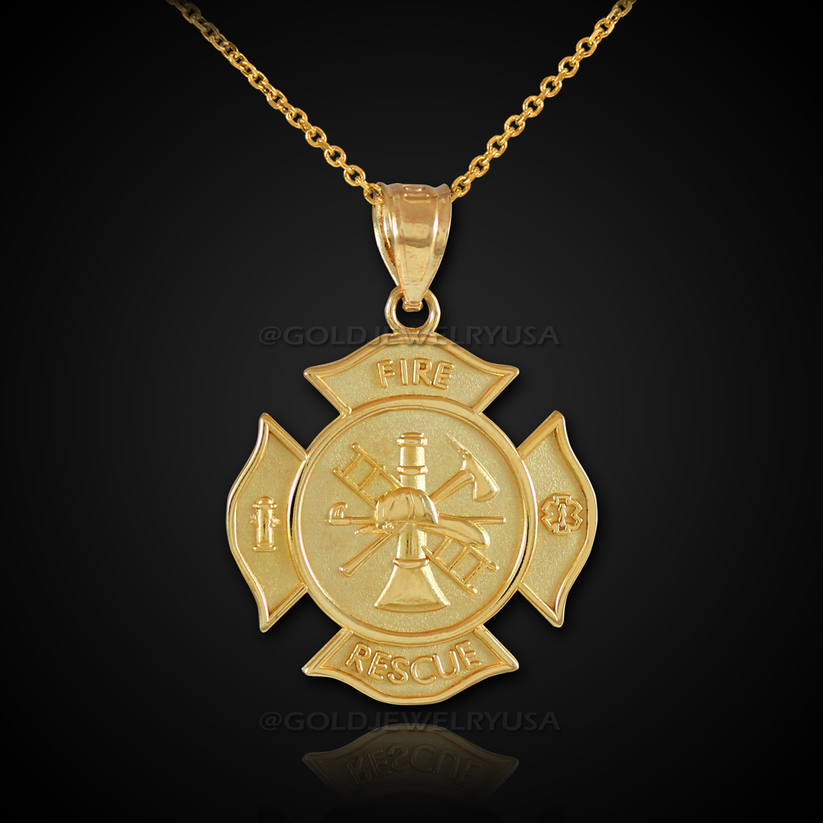 Solid 18K Yellow Gold Firefighter Fire Rescue Pendant