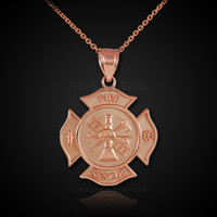 Rose Gold Firefighter Fire Rescue Medal Badge Pendant Necklace