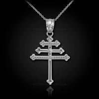 White Gold Maronite Aramaic Cross Diamond Pendant Necklace