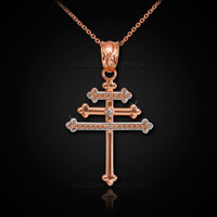 Rose Gold Maronite Aramaic Cross Diamond Pendant Necklase