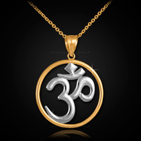 Two-Tone Gold Om Open Medallion Pendant Necklace