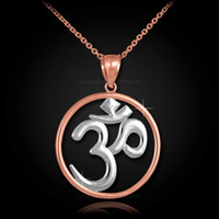 Two-Tone Rose Gold Om Open Medallion Pendant Necklace