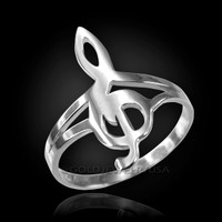 White Gold G-Clef Treble Music Note Ring