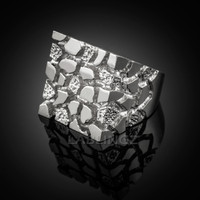 Men's White Gold Square Nugget Ring