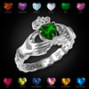 White Gold Claddagh birthstone CZ ring with a diamond