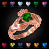 Rose gold Claddagh birthstone CZ & diamond ring
