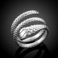 Solid White Gold Coiled Snake Ring 