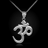 Solid White Gold Om Pendant Necklace