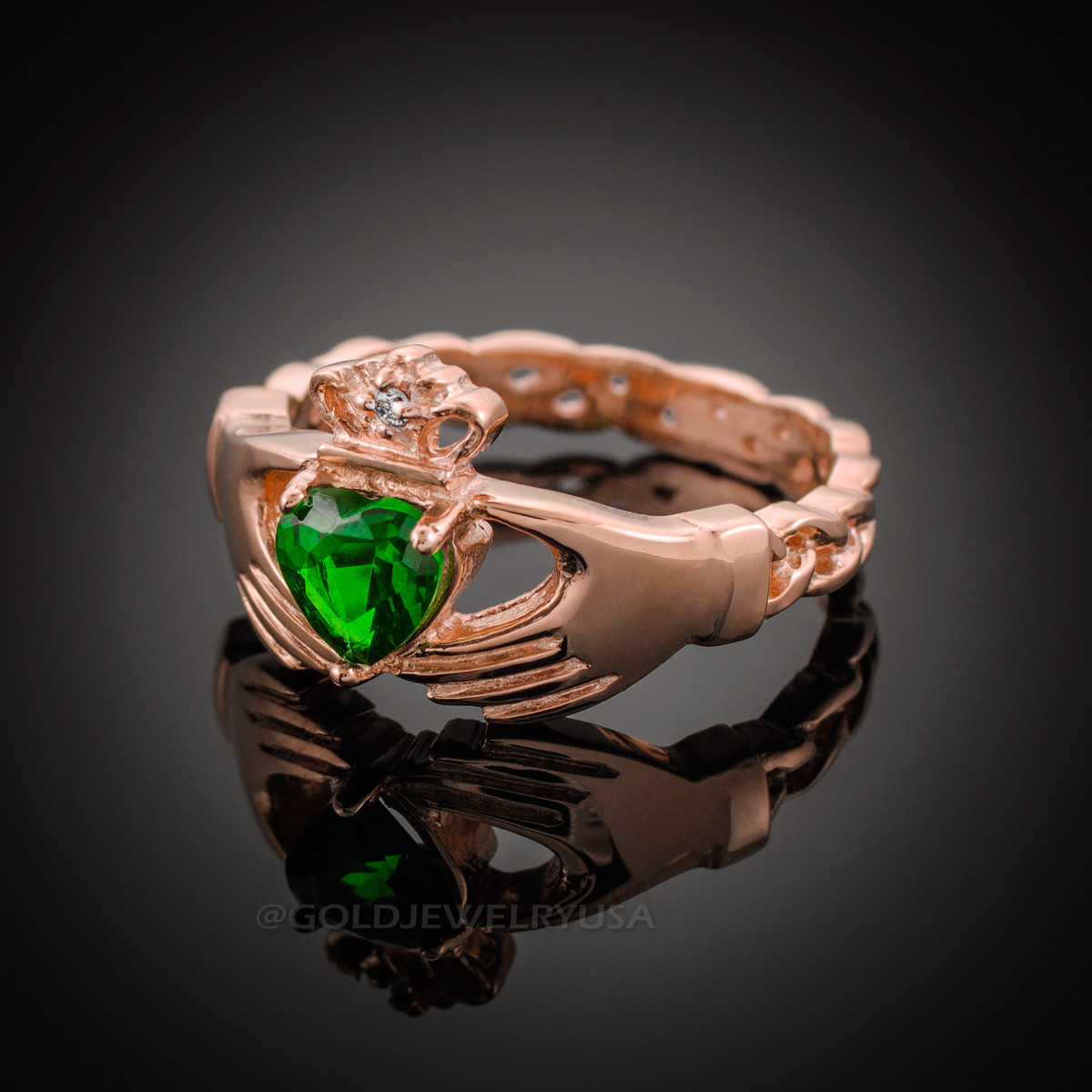 Rose gold emerald 2025 claddagh ring