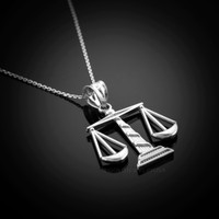 White Gold Scales of Justice Pendant Necklace