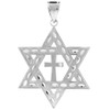 White Gold Jewish Star of David Cross Pendant (L) 2.2"