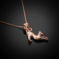Solid Rose Gold Stretching Cat Pendant Necklace