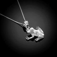 Solid White Gold Frog Charm Necklace
