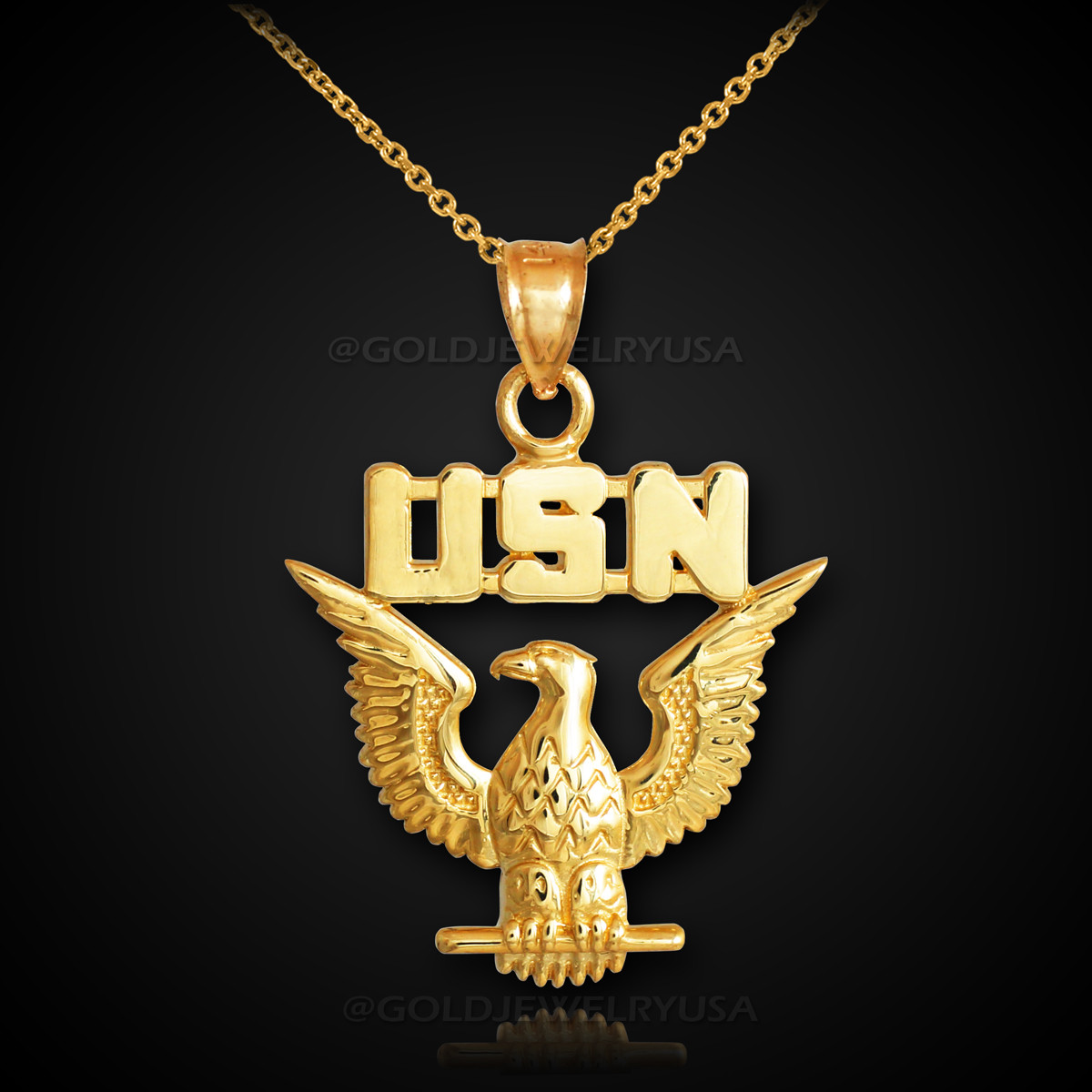 American Heroes US Navy Eagle Solid 14k White Gold Pendant Necklace