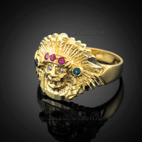 Gold Indian Chief CZ Head Ring